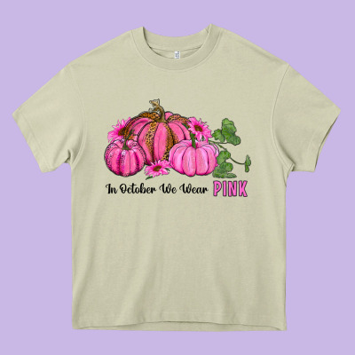 In October We Wear Pink Pumpkin And Sunflowers Heavy Core Tee Designed By Ranaportraitstore