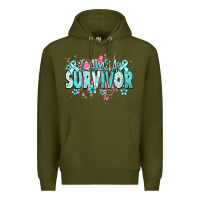 Army Green I am a survivor teal ribbon Ovarian Cancer Premium Hoodie - NancyCooperArtShop
