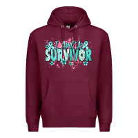 Burgundy I am a survivor teal ribbon Ovarian Cancer Premium Hoodie - NancyCooperArtShop