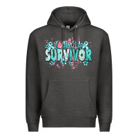 Charcoal Heather I am a survivor teal ribbon Ovarian Cancer Premium Hoodie - NancyCooperArtShop