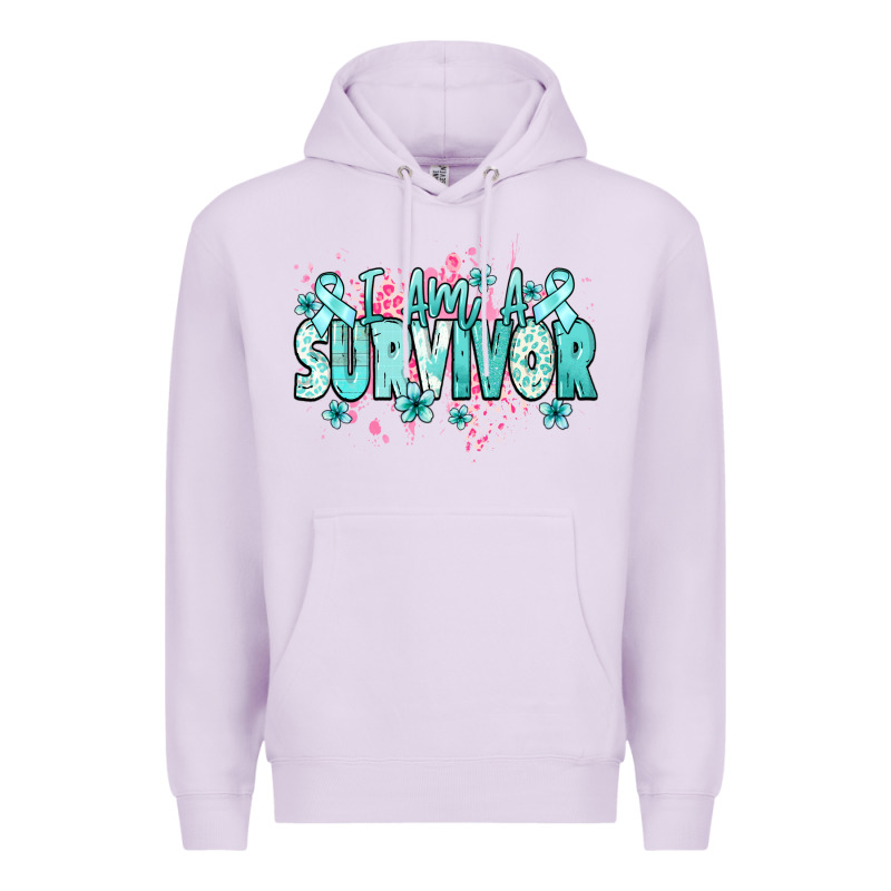 I Am A Survivor Teal Ribbon Ovarian Cancer Premium Hoodie by NancyCooperArtShop | Teevron