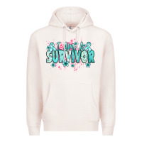 Pale Pink I am a survivor teal ribbon Ovarian Cancer Premium Hoodie - NancyCooperArtShop