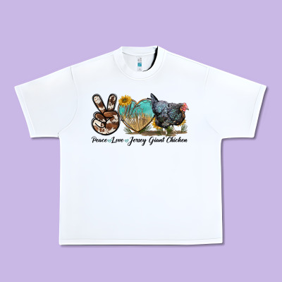 Peace Love Jersey Giant Chicken Urban Heavy Tee Designed By Lillyallendesigns
