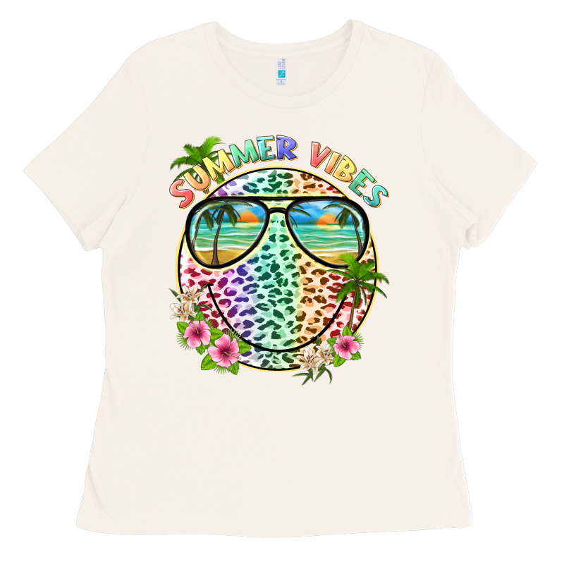 Summer Vibes With Smile Face And Leopard Ladies Tee by texasbilliewilder | Teevron