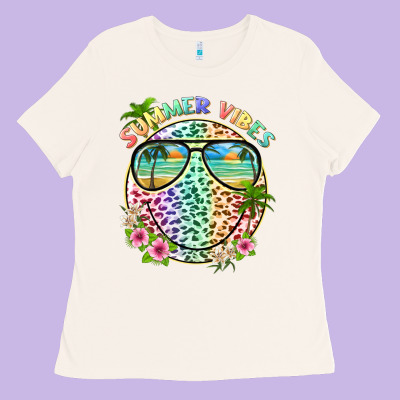 Summer Vibes With Smile Face And Leopard Ladies Tee Designed By Texasbilliewilder