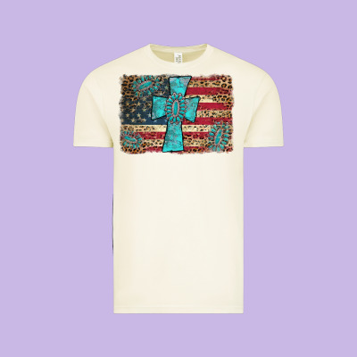 Flag And Turquoise Cross Vintage Tee Designed By Adodesignshop
