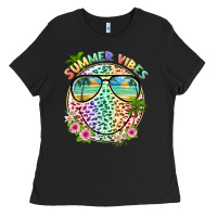 Black summer vibes with smile face and leopard Ladies Tee - texasbilliewilder