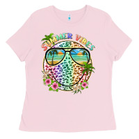 Bubblegum Pink summer vibes with smile face and leopard Ladies Tee - texasbilliewilder