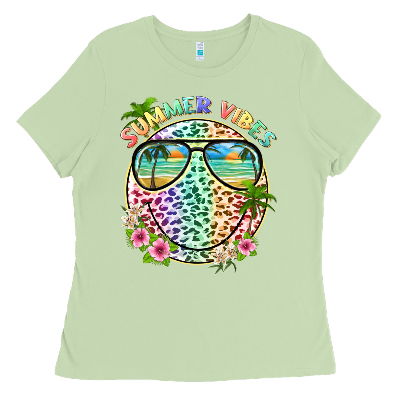 Summer Vibes With Smile Face And Leopard Ladies Tee by texasbilliewilder | Teevron