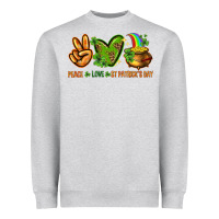 Heather Grey peace love st patricks day Heavyweight Sweatshirt - NancyCooperArtShop