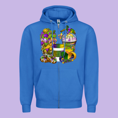 Mardi Gras Coffee Cups Zipper Hoodie Designed By Bundleandbundleshop