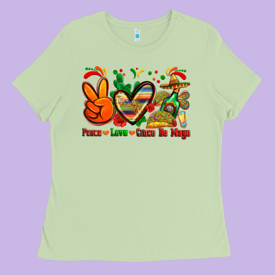 Peace Love Cinco De Mayo Ladies Tee Designed By Zillion Design Studio