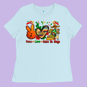 Peace Love Cinco De Mayo Ladies Tee Designed By Zillion Design Studio