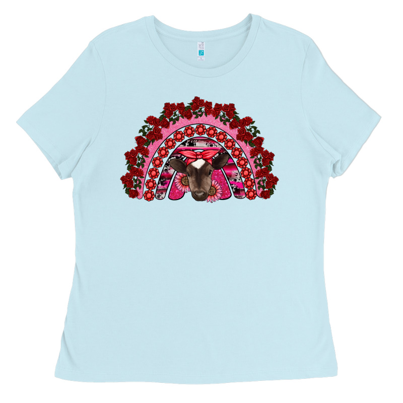 Valentine's Day Baby Cow Rainbow Ladies Tee by RanaPortraitStore | Teevron