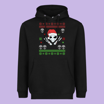 Alien Ugly Christmas Heavyweight Hoodie Designed By Bettercallsaul