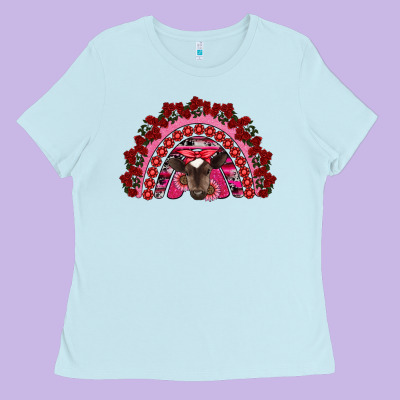 Valentine's Day Baby Cow Rainbow Ladies Tee Designed By Ranaportraitstore