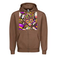 Chestnut Mardi Gras cow with carnival mask seamless pattern Zipper Hoodie - BundleAndBundleShop