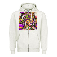 Oatmeal Heather Mardi Gras cow with carnival mask seamless pattern Zipper Hoodie - BundleAndBundleShop