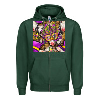 Sports Green Mardi Gras cow with carnival mask seamless pattern Zipper Hoodie - BundleAndBundleShop