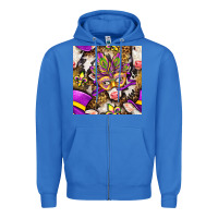 True Royal Mardi Gras cow with carnival mask seamless pattern Zipper Hoodie - BundleAndBundleShop