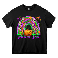 Black Trick or Treat Halloween Rainbow Heavy Core Tee - texasbilliewilder