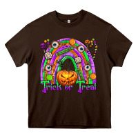 Chocolate Brown Trick or Treat Halloween Rainbow Heavy Core Tee - texasbilliewilder