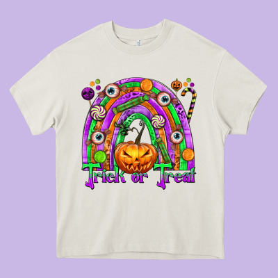 Trick Or Treat Halloween Rainbow Heavy Core Tee Designed By Texasbilliewilder