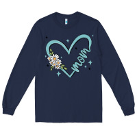 Navy mom with heart and flowers Long Sleeve Tee - MaliasSmallBusiness