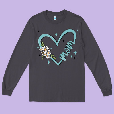 Mom With Heart And Flowers Long Sleeve Tee Designed By Maliassmallbusiness