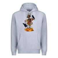 Heather Grey Scarecrow with Pumpkin Premium Hoodie - texasbilliewilder