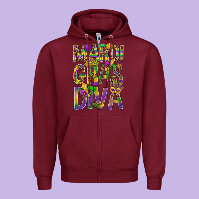 Mardi Gras Diva Zipper Hoodie Designed By Bundleandbundleshop