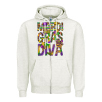 Oatmeal Heather Mardi Gras diva Zipper Hoodie - BundleAndBundleShop