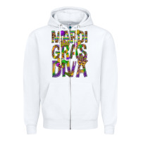 White Mardi Gras diva Zipper Hoodie - BundleAndBundleShop