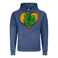 Vintage Denim St. Patrick's Day Heart with Shamrock Vintage Hoodie - Jasminsmagicworld