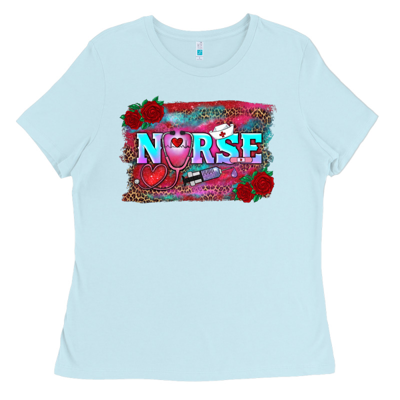 Valentine's Day Nurse With Leopard And Turquoise Background Ladies Tee by RanaPortraitStore | Teevron