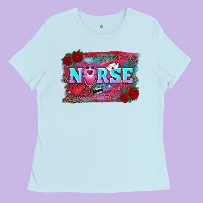 Valentine's Day Nurse With Leopard And Turquoise Background Ladies Tee Designed By Ranaportraitstore