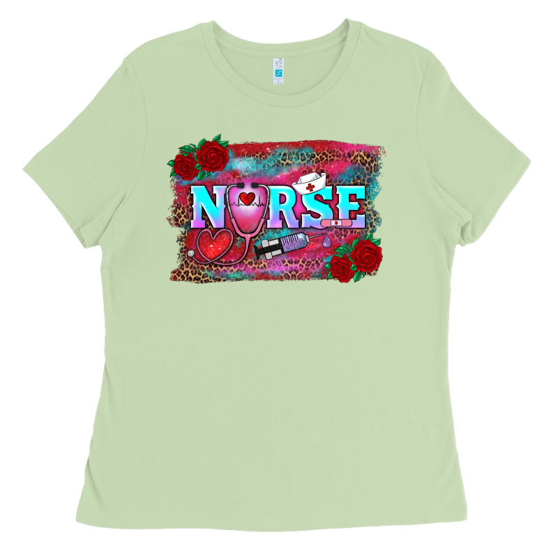 Valentine's Day Nurse With Leopard And Turquoise Background Ladies Tee by RanaPortraitStore | Teevron