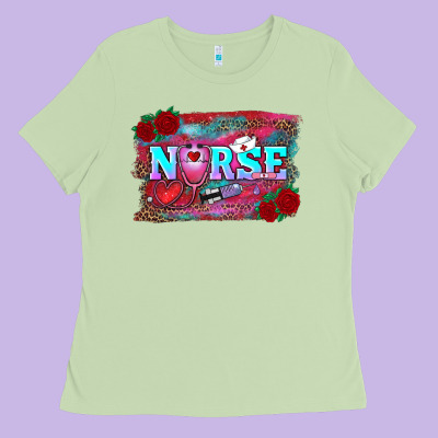 Valentine's Day Nurse With Leopard And Turquoise Background Ladies Tee Designed By Ranaportraitstore