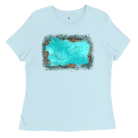 Baby Blue gemstone turquoise leopard background Ladies Tee - JahusDesignShop
