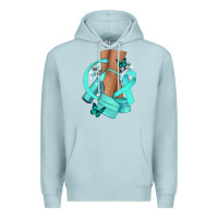 Blue Mist Ovarian Cancer diva teal ribbon Premium Hoodie - NancyCooperArtShop