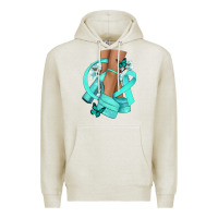 Oatmeal Heather Ovarian Cancer diva teal ribbon Premium Hoodie - NancyCooperArtShop