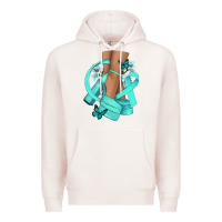 Pale Pink Ovarian Cancer diva teal ribbon Premium Hoodie - NancyCooperArtShop