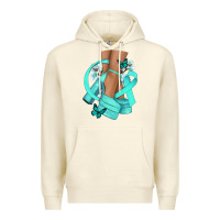 Sandshell Ovarian Cancer diva teal ribbon Premium Hoodie - NancyCooperArtShop