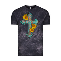 Cloud Black turquoise sunflower cross Vintage Tee - AdoDesignShop