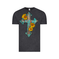 Vintage Black turquoise sunflower cross Vintage Tee - AdoDesignShop
