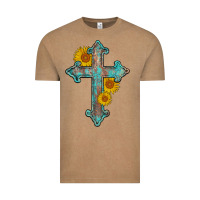 Vintage Coffee turquoise sunflower cross Vintage Tee - AdoDesignShop