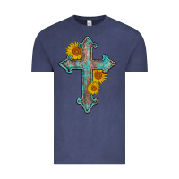 Vintage Denim turquoise sunflower cross Vintage Tee - AdoDesignShop