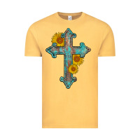 Vintage Mustard turquoise sunflower cross Vintage Tee - AdoDesignShop