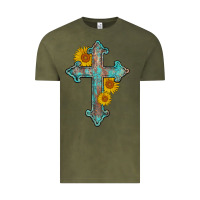Vintage Olive turquoise sunflower cross Vintage Tee - AdoDesignShop
