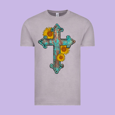 Turquoise Sunflower Cross Vintage Tee Designed By Adodesignshop